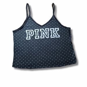 𝅺VS PINK Black Polka Dot Cropped Tanktop